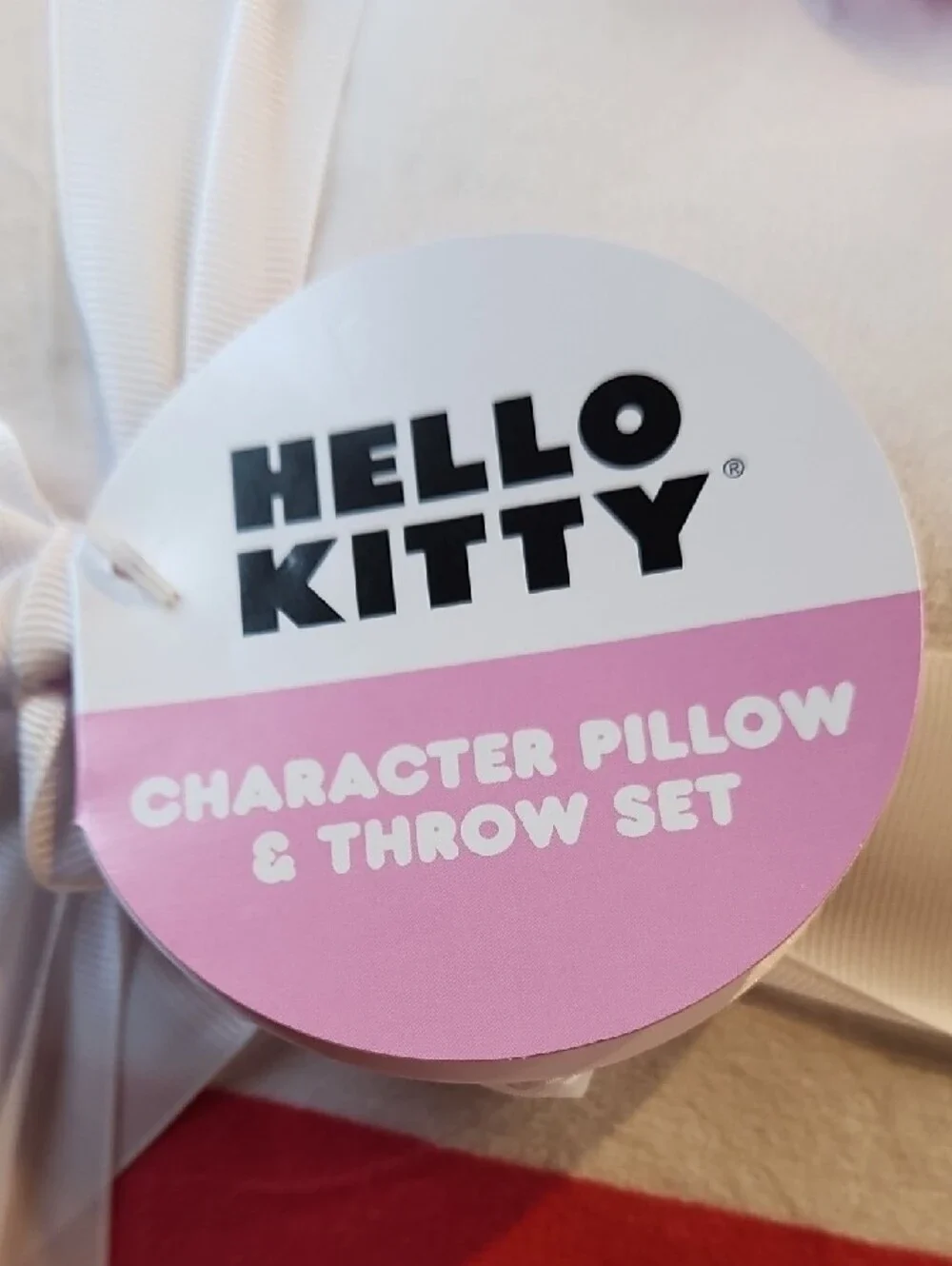SANRIO HELLO KITTY White Pillow & BLANKET WRAPPED IN A WHITE RIBBON BOW